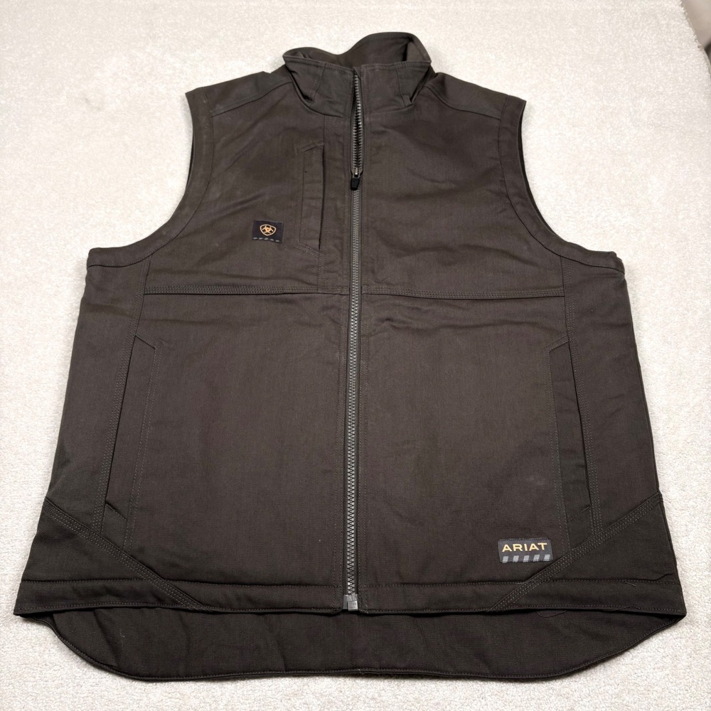 Ariat Rebar Mens XL DuraCanvas Sherpa Lined Water Repellent Work Vest EUC